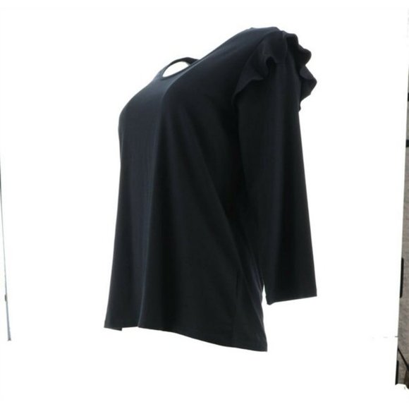 NWT LANDS' END RUFFLE SHOULDER TOP BLACK PS (PETITE SMALL) 6-8 - Picture 2 of 9